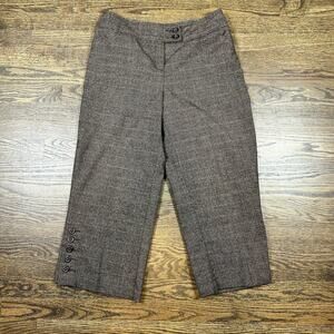 Cabi Pants‎ Womens 4 Brown Plaid Cropped Button Hem Stretch Work Trousers